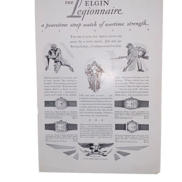Vintage 1928 Elgin Legionnaire Watch Peacetime Watch Ad Advertisement - Picture 5 of 5